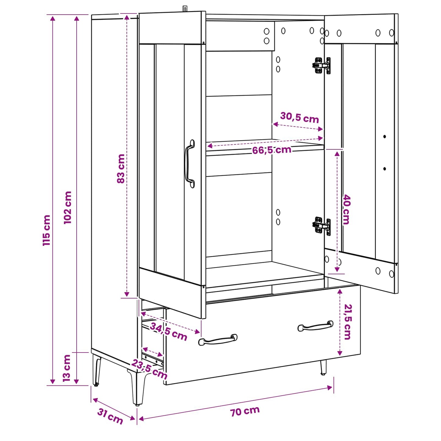 vidaXL Highboard Old Wood 70 x 31 x 115 cm Engineered Wood