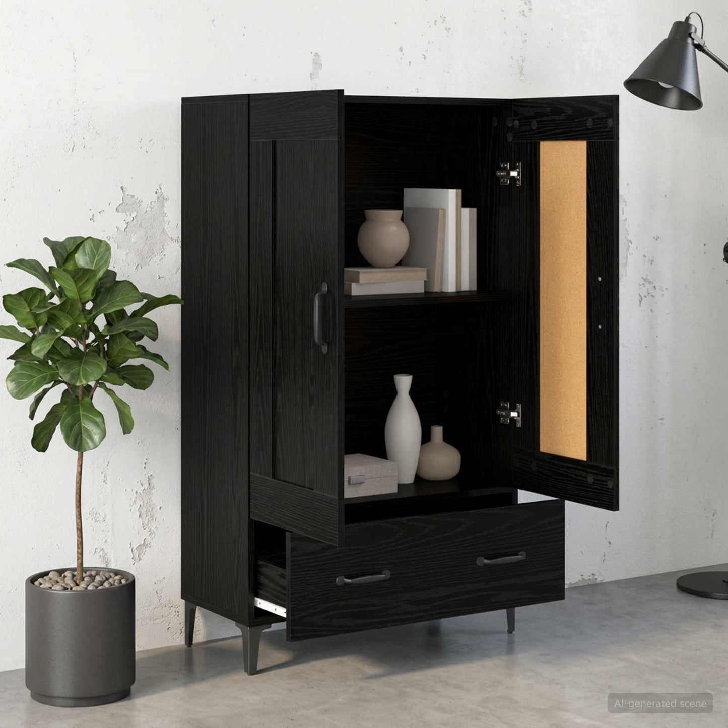 vidaXL Highboard Black Oak 70 x 31 x 115 cm Engineered Wood