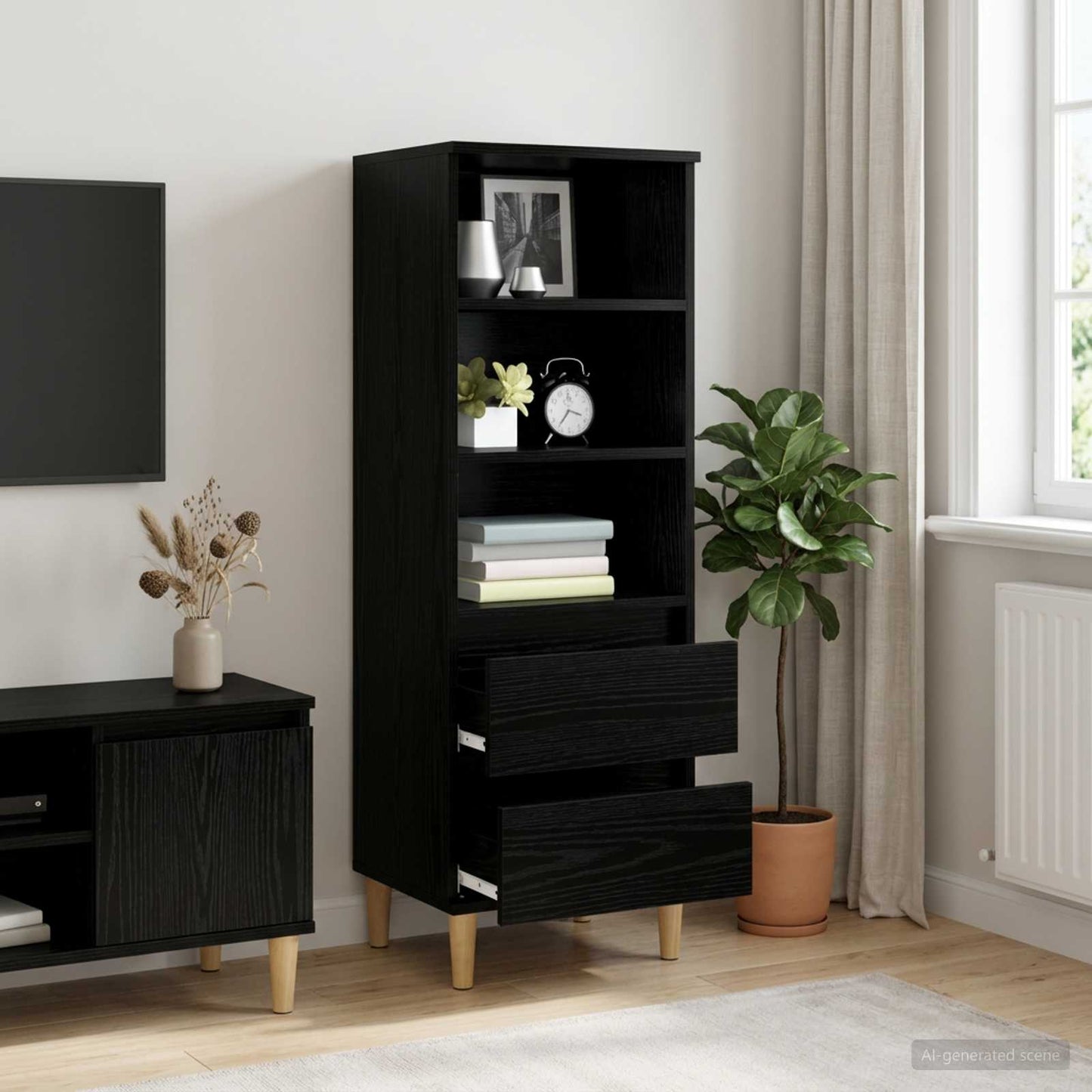 vidaXL Highboard Black Oak 40 x 36 x 110 cm Engineered Wood