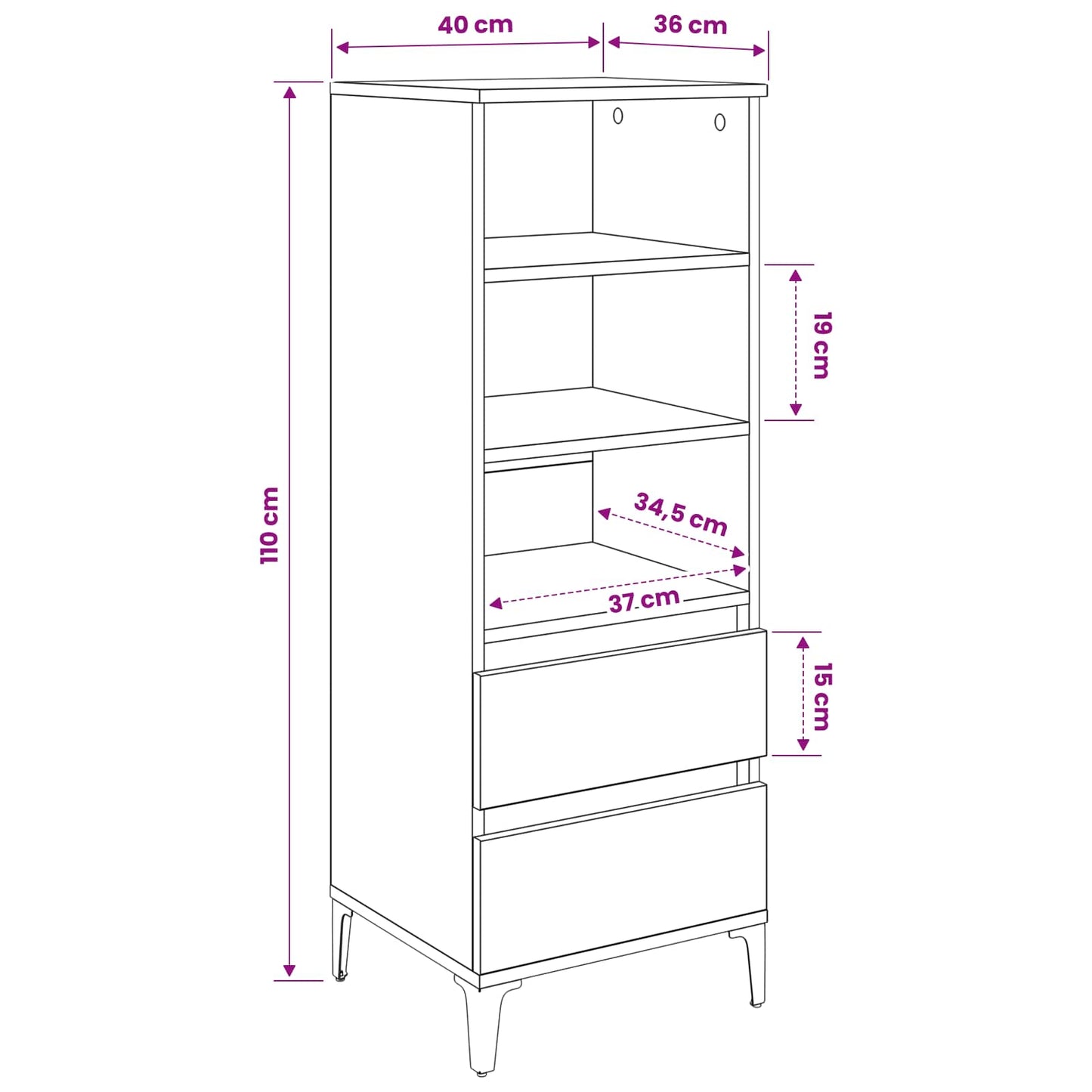 vidaXL Highboard Black Oak 40 x 36 x 110 cm Engineered Wood