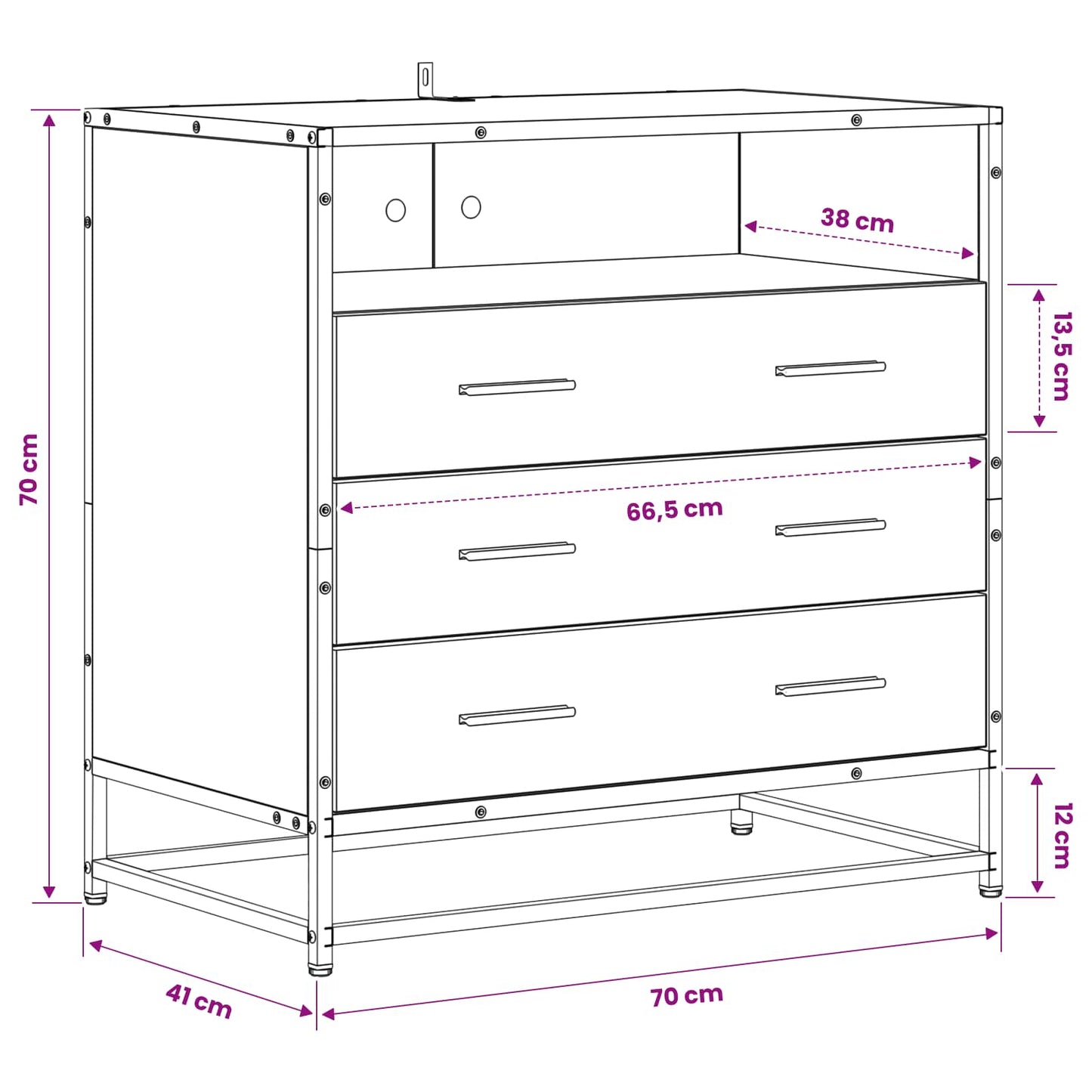 vidaXL Drawer Cabinet 3-Drawer Old wood 70 x 41 x 70 cm