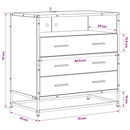 vidaXL Drawer Cabinet 3-Drawer Old wood 70 x 41 x 70 cm