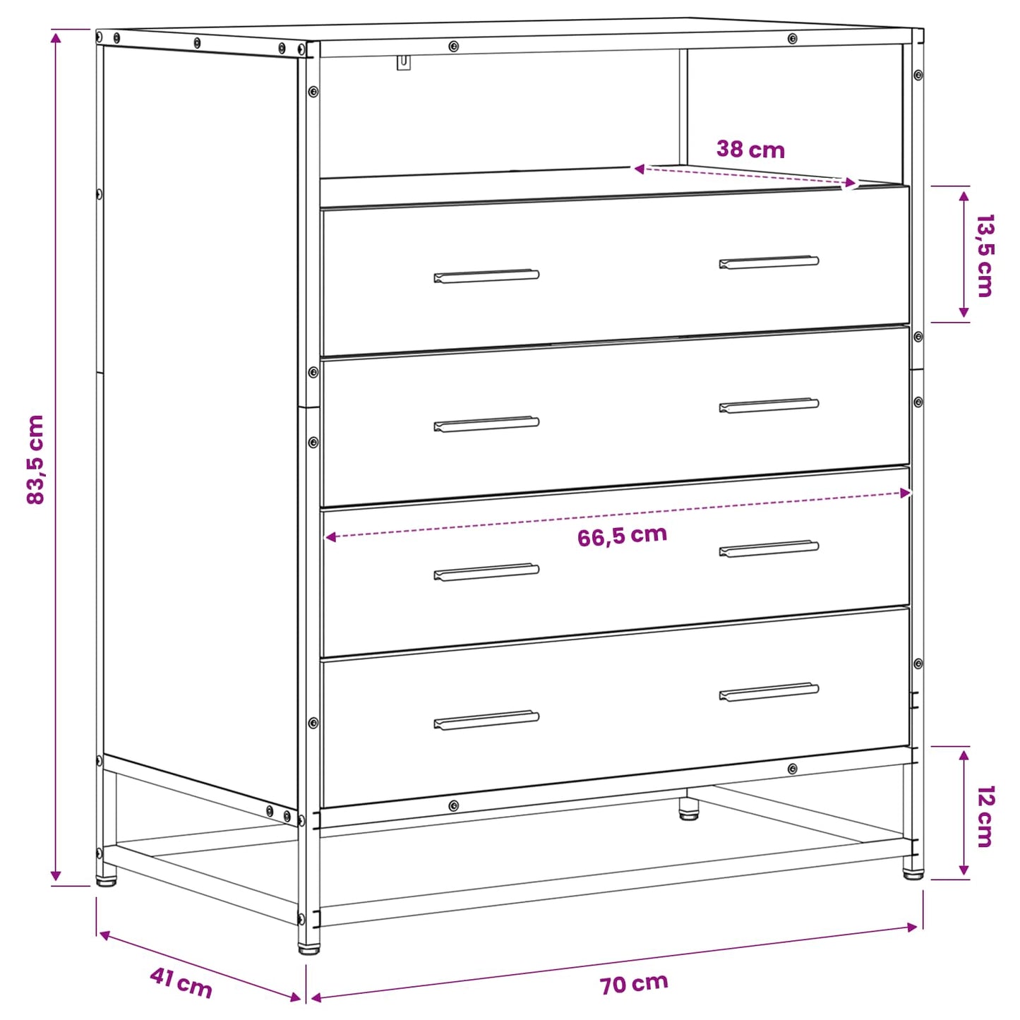 vidaXL Drawer Cabinet 4-Drawer Old wood 70 x 41 x 83.5 cm