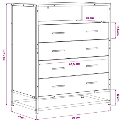 vidaXL Drawer Cabinet 4-Drawer Black oak 70 x 41 x 83.5 cm