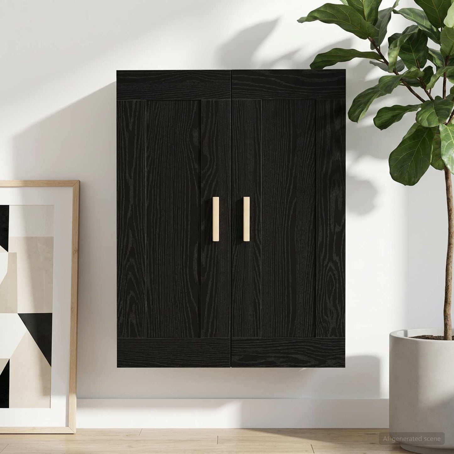 vidaXL Wall Cabinet Wall-Mounted Black oak 69.5 x 34 x 90 cm