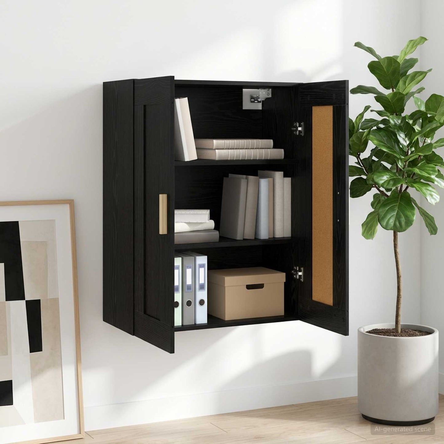 vidaXL Wall Cabinet Wall-Mounted Black oak 69.5 x 34 x 90 cm