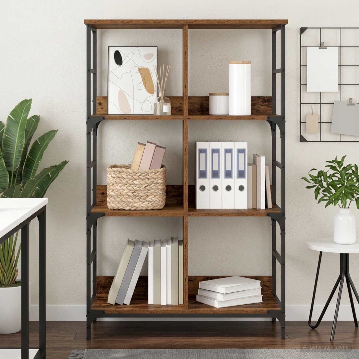 vidaXL Bookshelf 4-Tier 78.5 x 33 x 117.5 cm metal PB Old wood