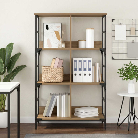 vidaXL Bookshelf 4-Tier 78.5 x 33 x 117.5 cm metal PB Artisan oak