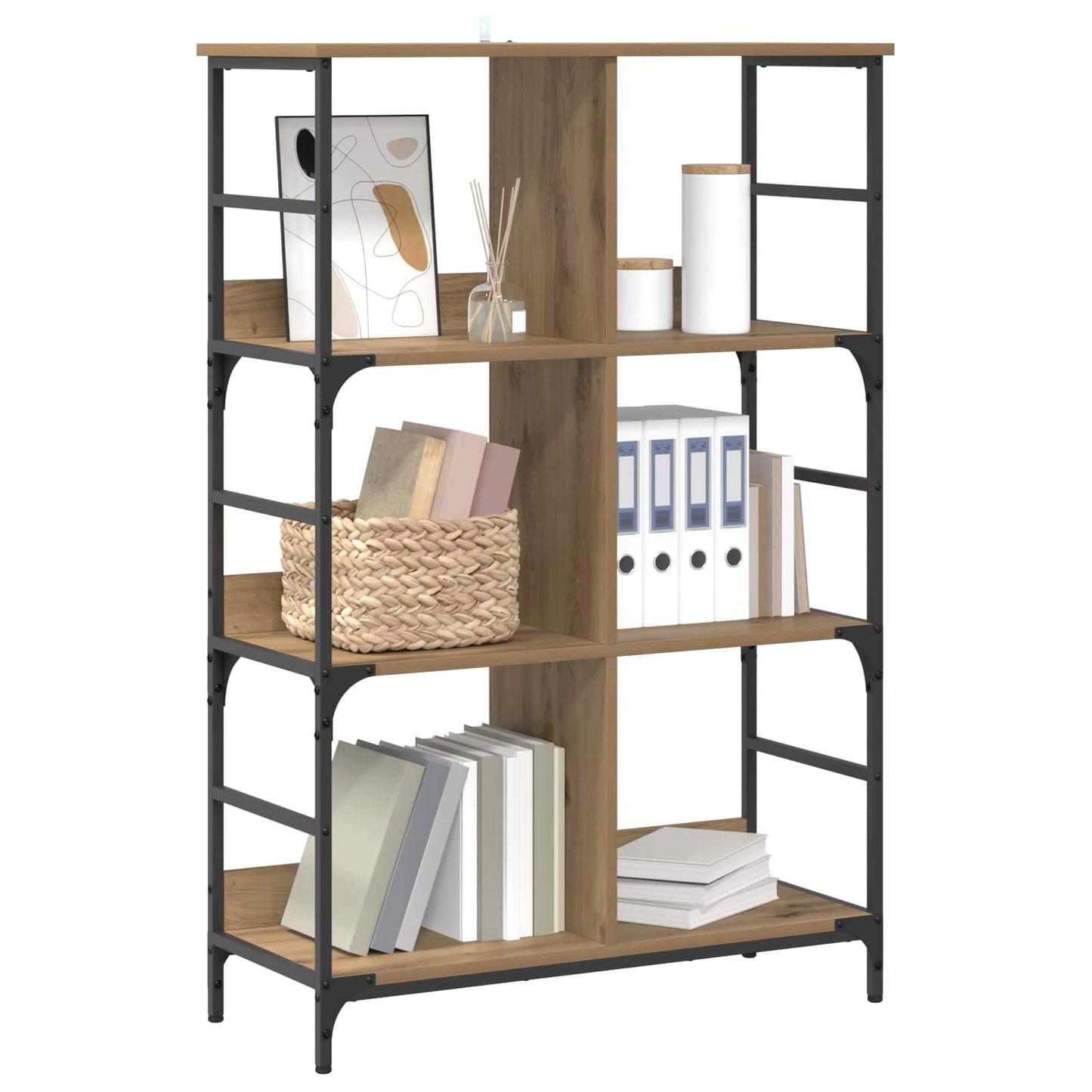 vidaXL Bookshelf 4-Tier 78.5 x 33 x 117.5 cm metal PB Artisan oak