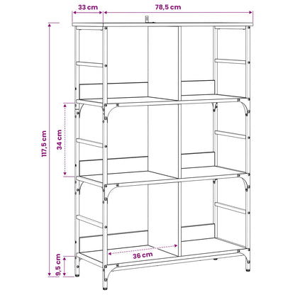 vidaXL Bookshelf 4-Tier 78.5 x 33 x 117.5 cm metal PB Black oak