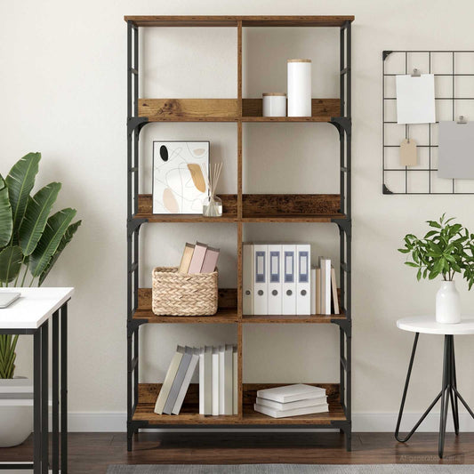 vidaXL Bookshelf 4-Tier 78.5 x 33 x 153 cm metal PB Old wood