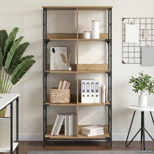 vidaXL Bookshelf 4-Tier 78.5 x 33 x 153 cm metal PB Artisan oak