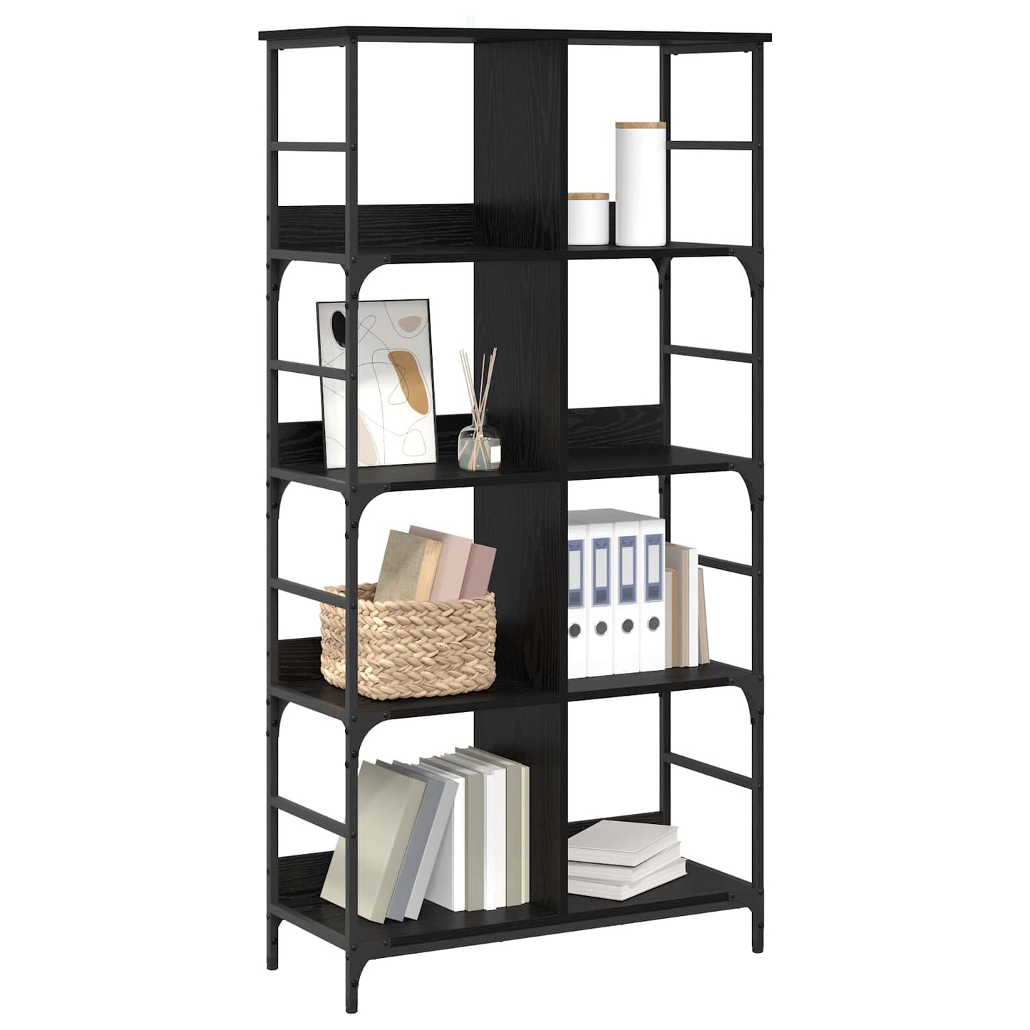 vidaXL Bookshelf 4-Tier 78.5 x 33 x 153 cm metal PB Black oak