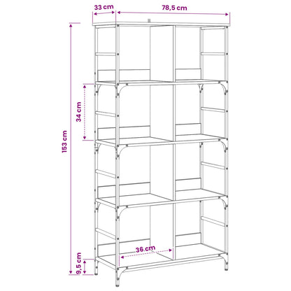 vidaXL Bookshelf 4-Tier 78.5 x 33 x 153 cm metal PB Black oak