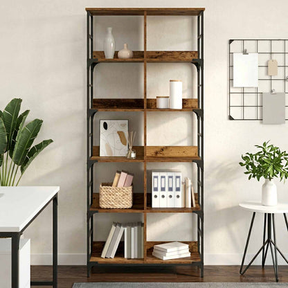 vidaXL Bookshelf 4-Tier 78.5 x 33 x 188.5 cm metal PB Old wood
