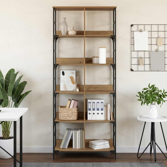 vidaXL Bookshelf 4-Tier 78.5 x 33 x 188.5 cm metal PB Artisan oak