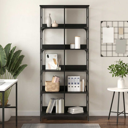 vidaXL Bookshelf 4-Tier 78.5 x 33 x 188.5 cm metal PB Black oak