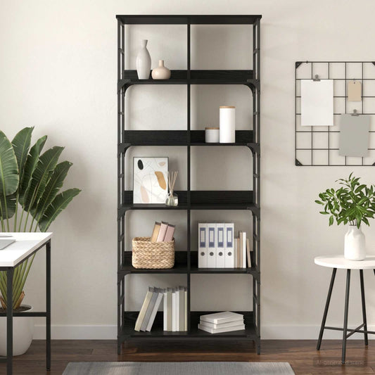 vidaXL Bookshelf 4-Tier 78.5 x 33 x 188.5 cm metal PB Black oak