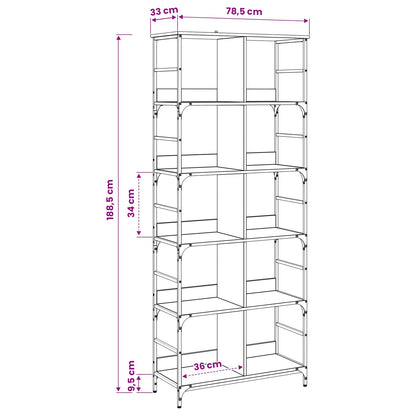 vidaXL Bookshelf 4-Tier 78.5 x 33 x 188.5 cm metal PB Black oak
