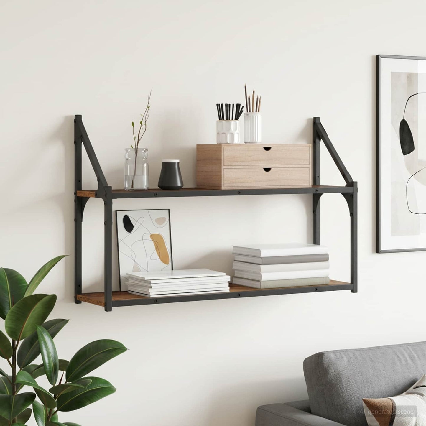 vidaXL Wall Shelf Wall-Mounted Old wood 80 x 21 x 51 cm metal PB