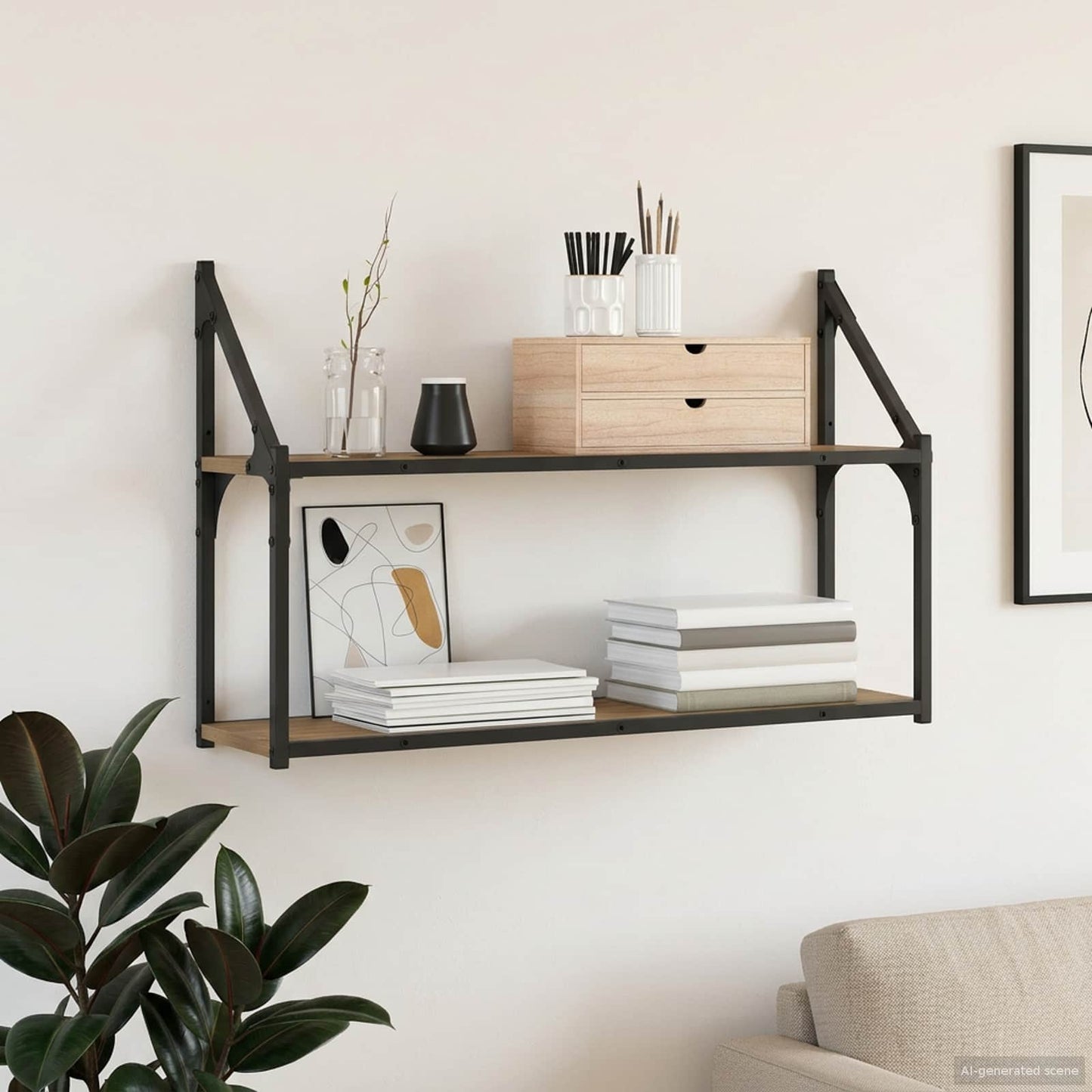 vidaXL Wall Shelf Wall-Mounted Artisan oak 80 x 21 x 51 cm metal PB