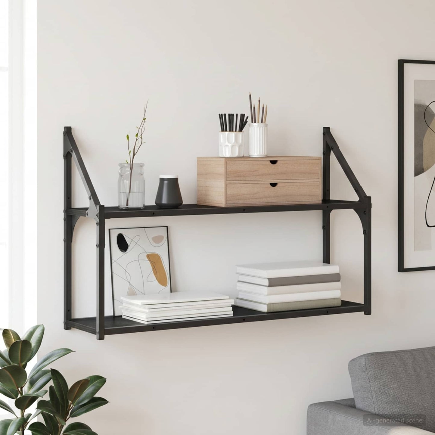 vidaXL Wall Shelf Wall-Mounted Black oak 80 x 21 x 51 cm metal PB