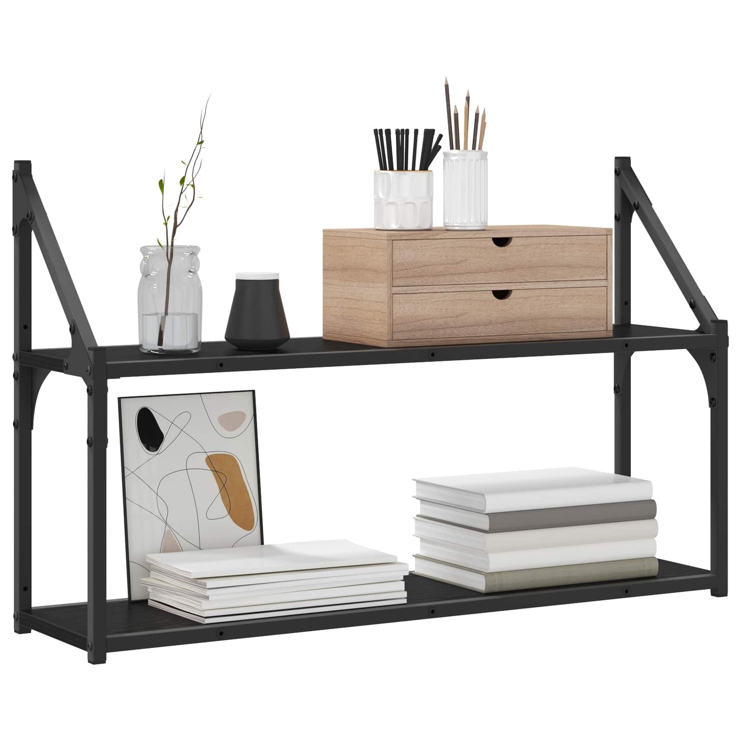 vidaXL Wall Shelf Wall-Mounted Black oak 80 x 21 x 51 cm metal PB