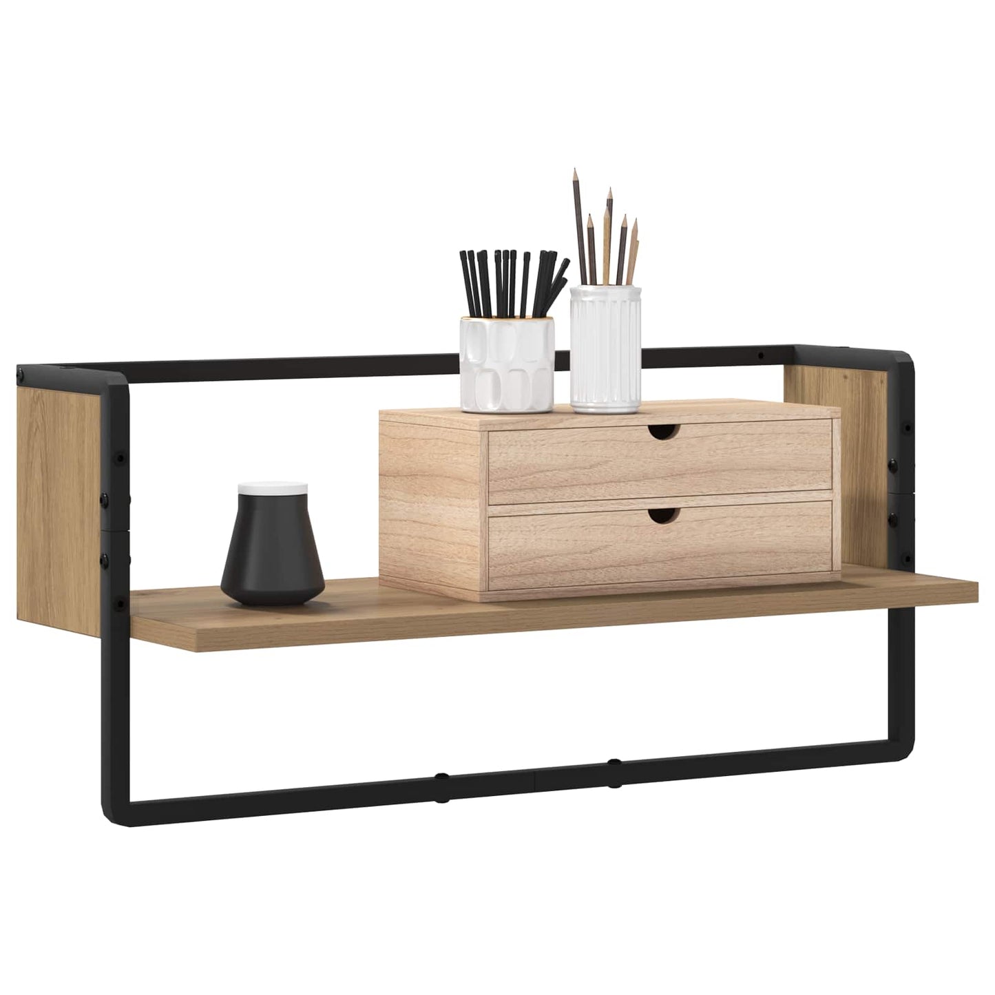vidaXL Wall Shelf Wall-Mounted Artisan oak 65 x 25 x 30 cm metal PB