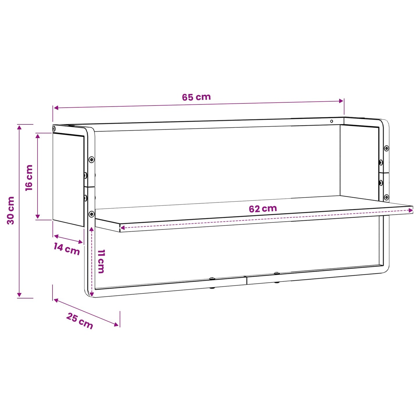 vidaXL Wall Shelf Wall-Mounted Artisan oak 65 x 25 x 30 cm metal PB