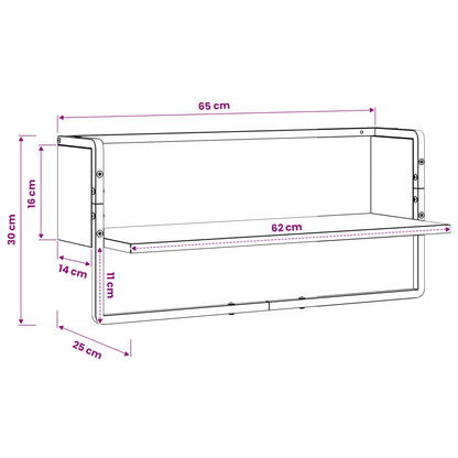 vidaXL Wall Shelf Wall-Mounted Artisan oak 65 x 25 x 30 cm metal PB