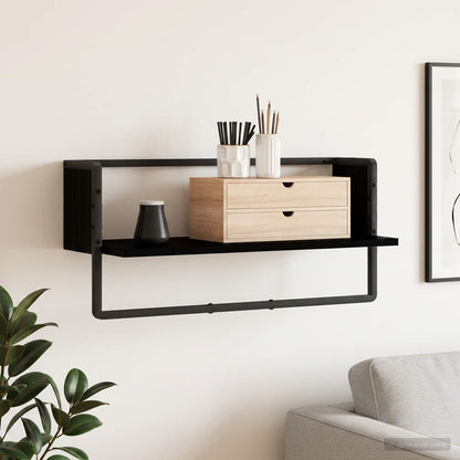 vidaXL Wall Shelf Wall-Mounted Black oak 65 x 25 x 30 cm metal PB