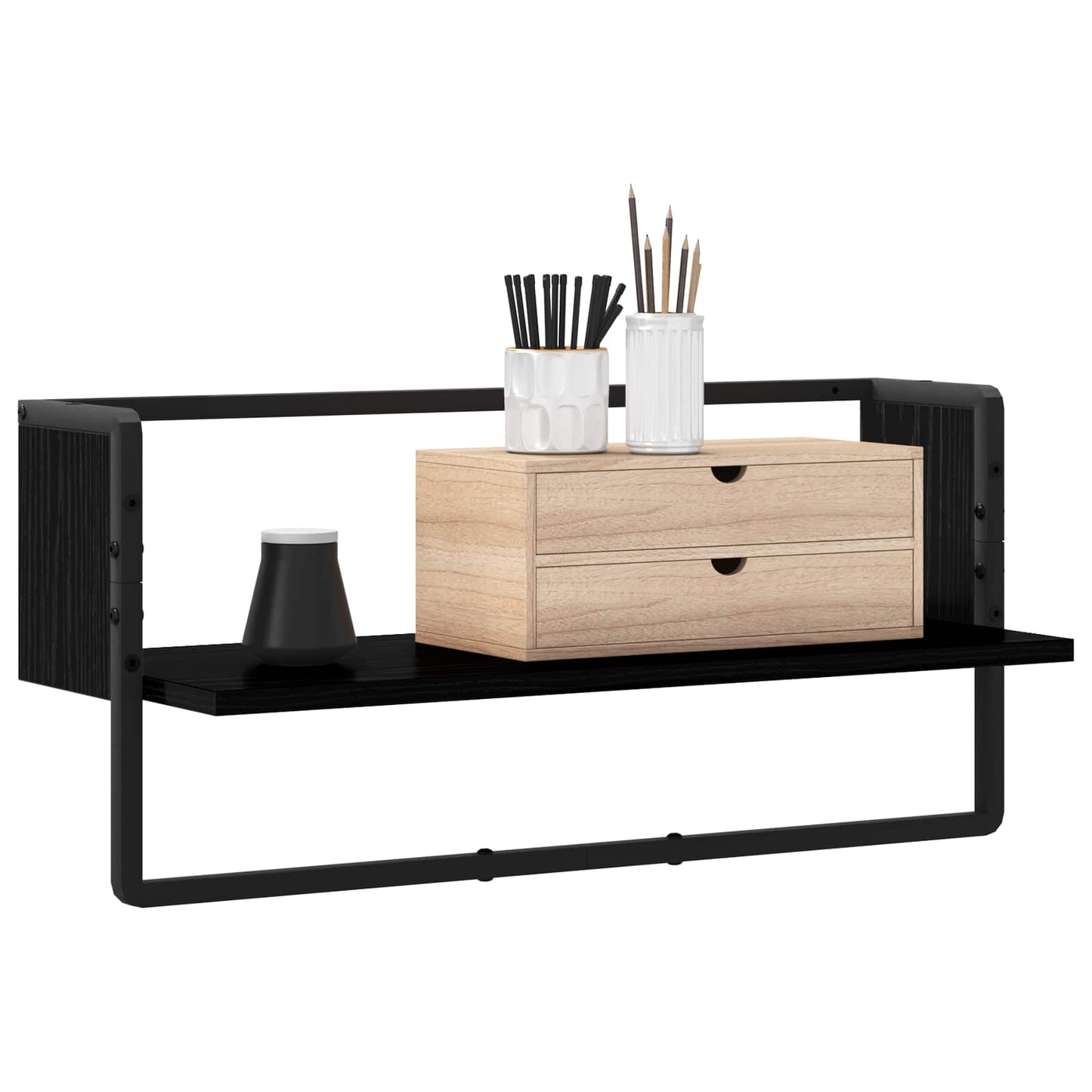 vidaXL Wall Shelf Wall-Mounted Black oak 65 x 25 x 30 cm metal PB
