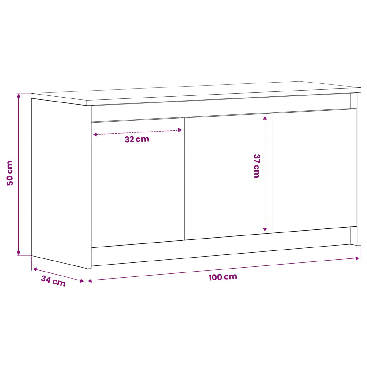 vidaXL TV Cabinet 100 x 34 x 50 cm Black Oak Engineered Wood