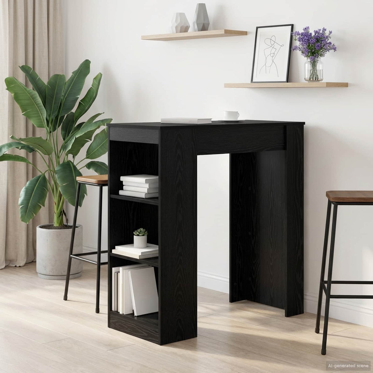 vidaXL Bar Table 95 x 47 x 103.5 cm Engineered Wood Black Oak