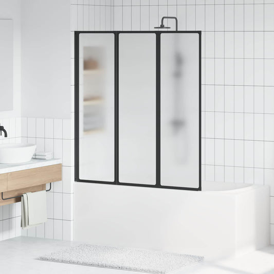 vidaXL Foldable Shower Screen Black and Full Frost 132 x 2 x 140 cm