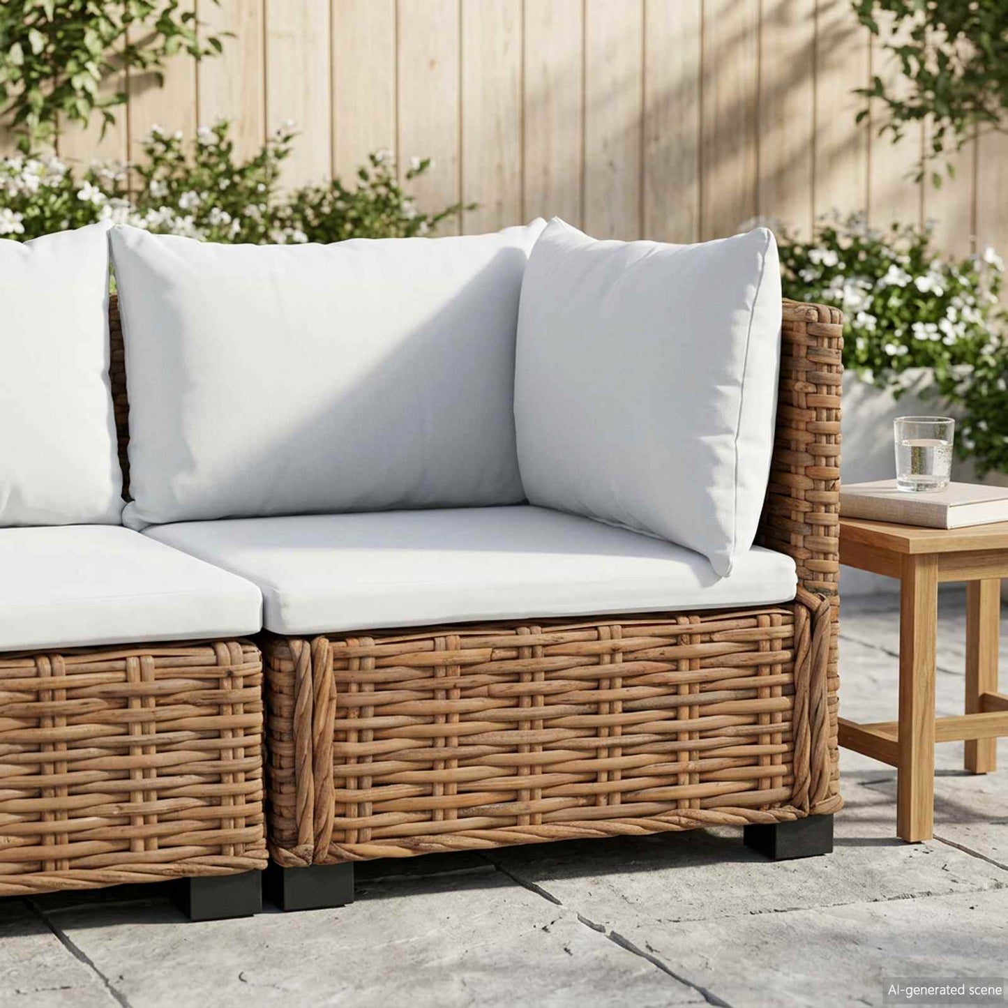 vidaXL Corner Sofa with Cushions GENDT Natural Rattan Natural