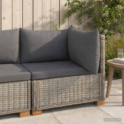 vidaXL Corner Sofa with Cushions GENDT Natural Rattan Kubu Grey