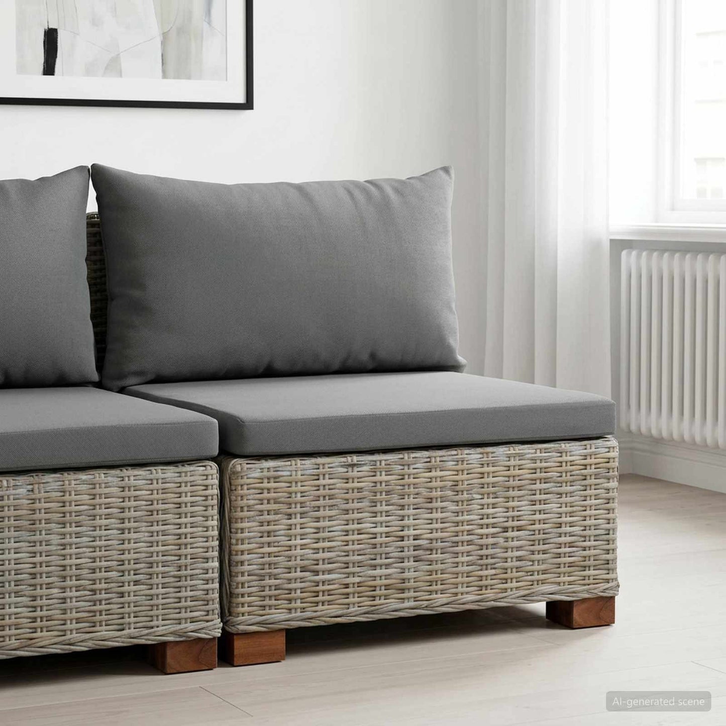 vidaXL Middle Sofa with Cushions GENDT Natural Rattan Kubu Grey