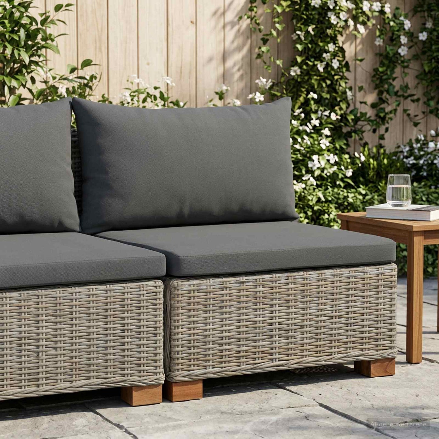 vidaXL Middle Sofa with Cushions GENDT Natural Rattan Kubu Grey