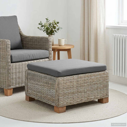 vidaXL Footrest with Cushion GENDT Natural Rattan Kubu Grey