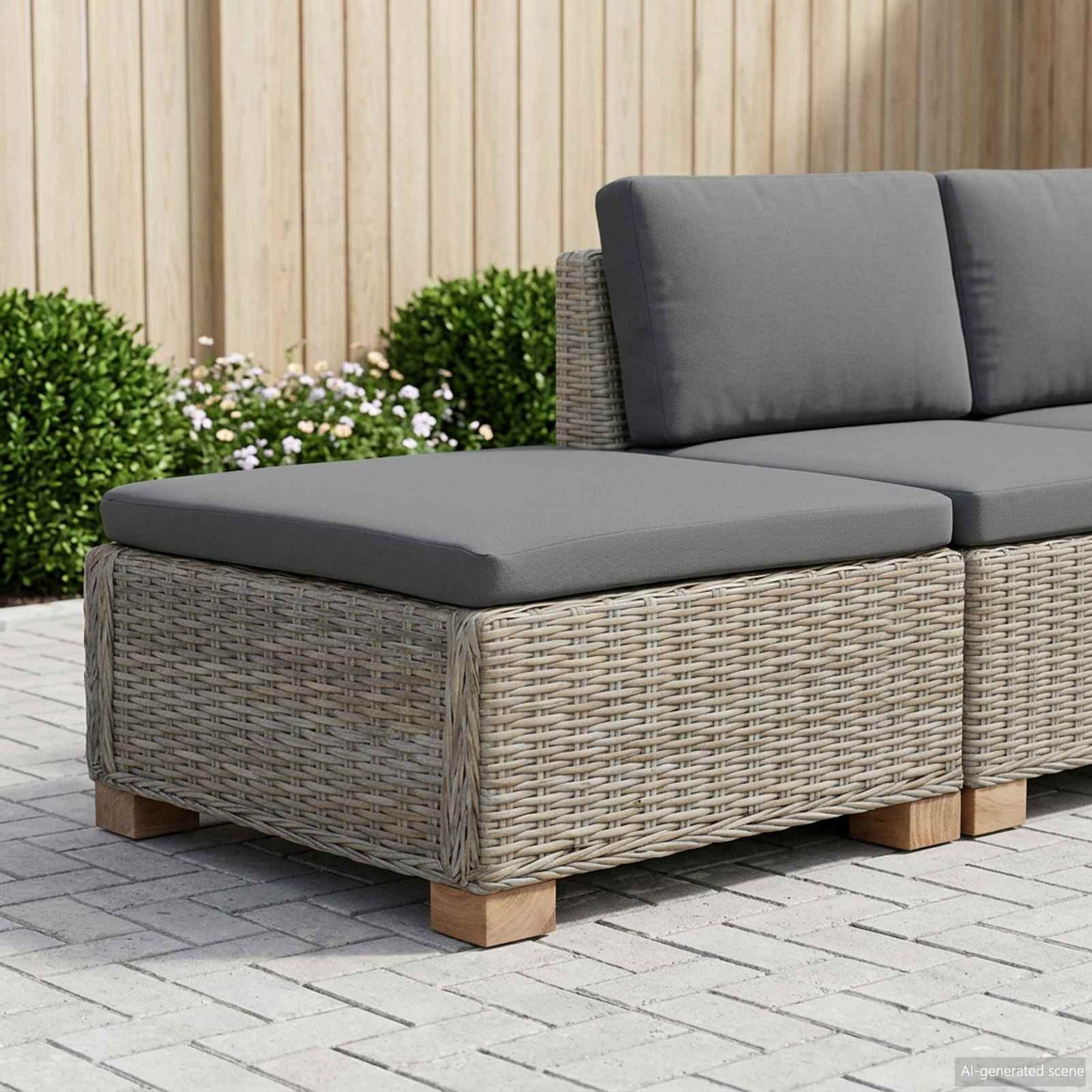 vidaXL Footrest with Cushion GENDT Natural Rattan Kubu Grey