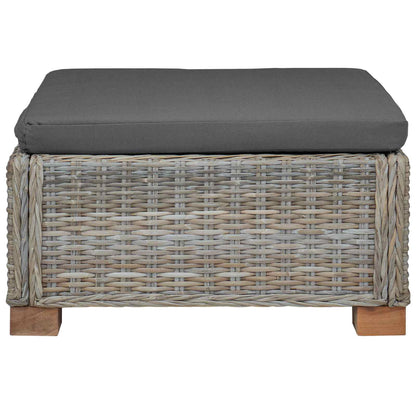 vidaXL Footrest with Cushion GENDT Natural Rattan Kubu Grey