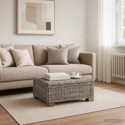 vidaXL Coffee Table GENDT Natural Rattan Kubu Grey 67 x 60 x 30 cm