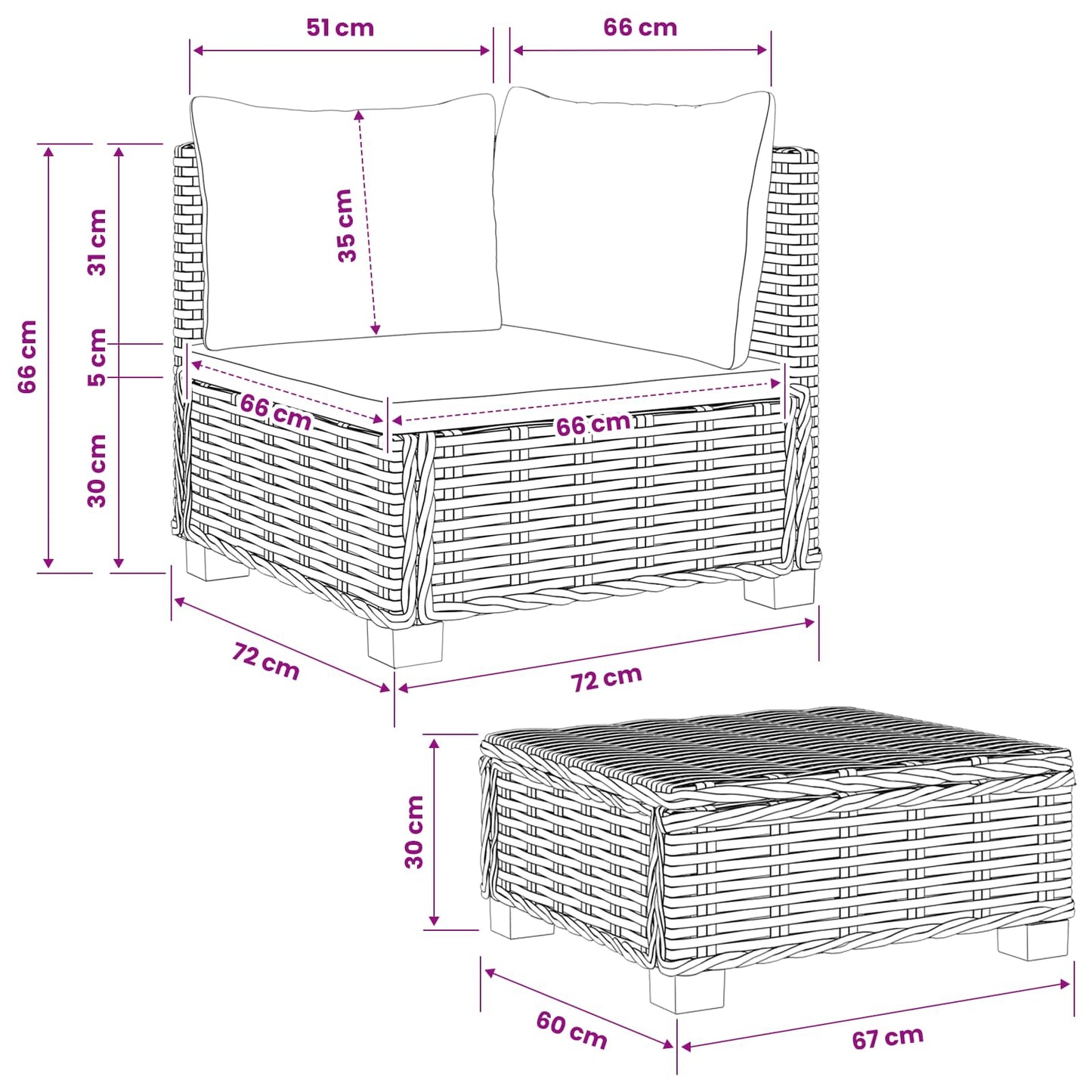 vidaXL 2 pcs Rattan Lounge Set with Cushions GENDT Natural Rattan