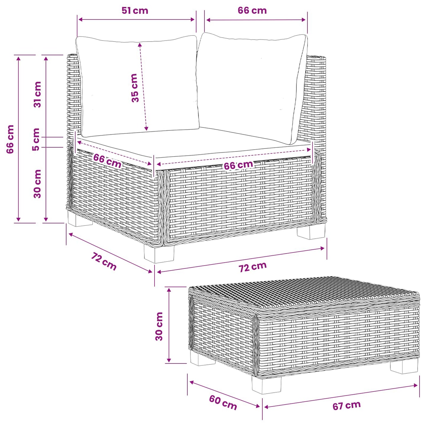 vidaXL 2 pcs Rattan Lounge Set with Cushions GENDT Natural Rattan