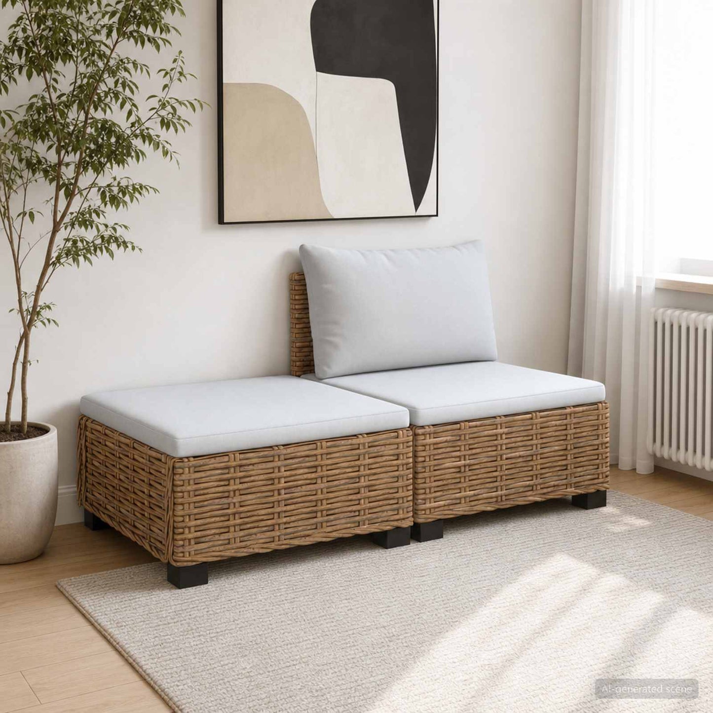 vidaXL 2 pcs Rattan Lounge Set with Cushions GENDT Natural Rattan