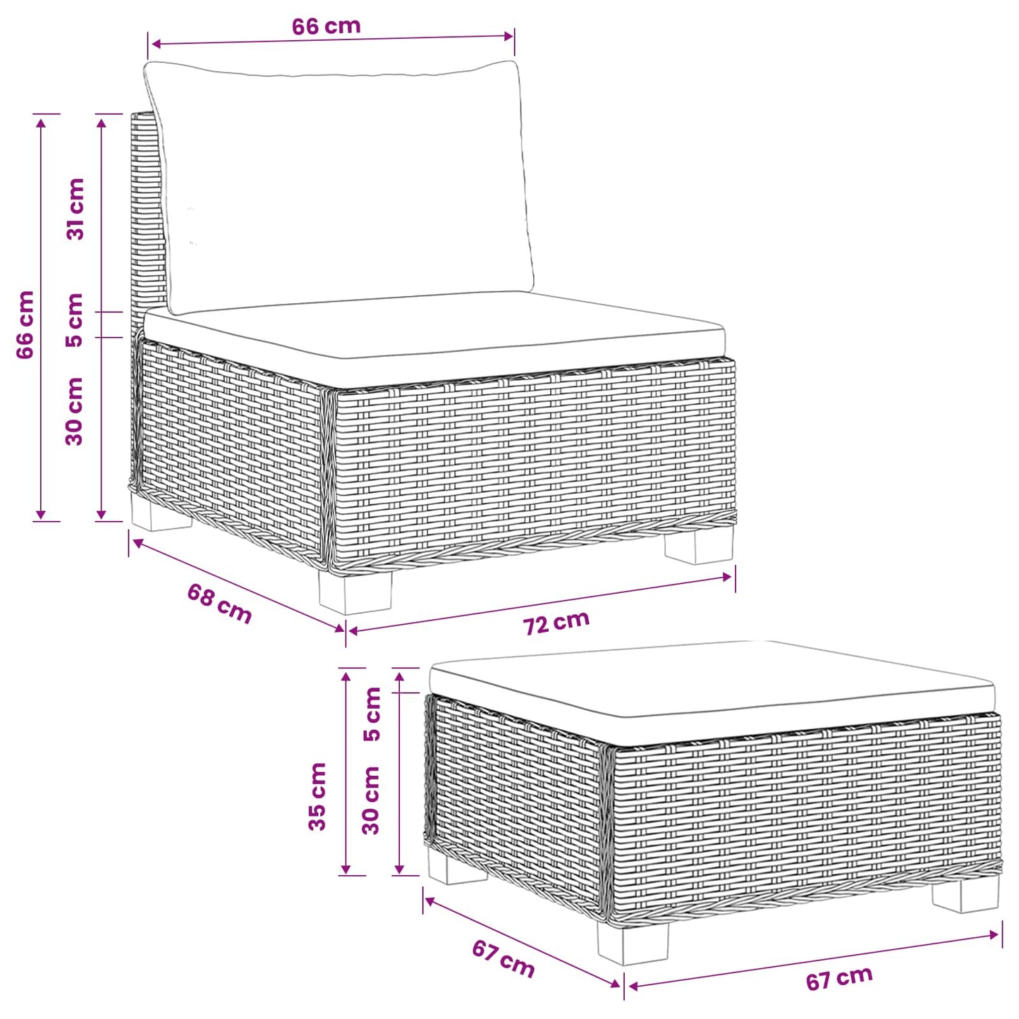 vidaXL 2 pcs Rattan Lounge Set with Cushions GENDT Natural Rattan