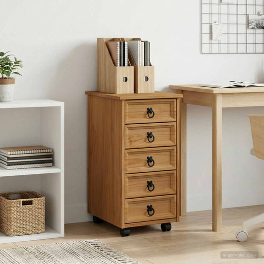 vidaXL Rolling Cabinet with Drawers CORONA Honey Brown