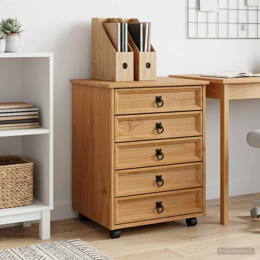 vidaXL Rolling Cabinet with Drawers CORONA Honey Brown