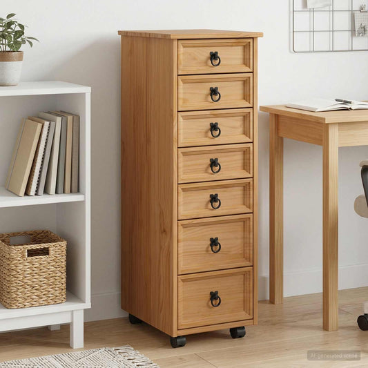 vidaXL Rolling Cabinet with Drawers CORONA Honey Brown